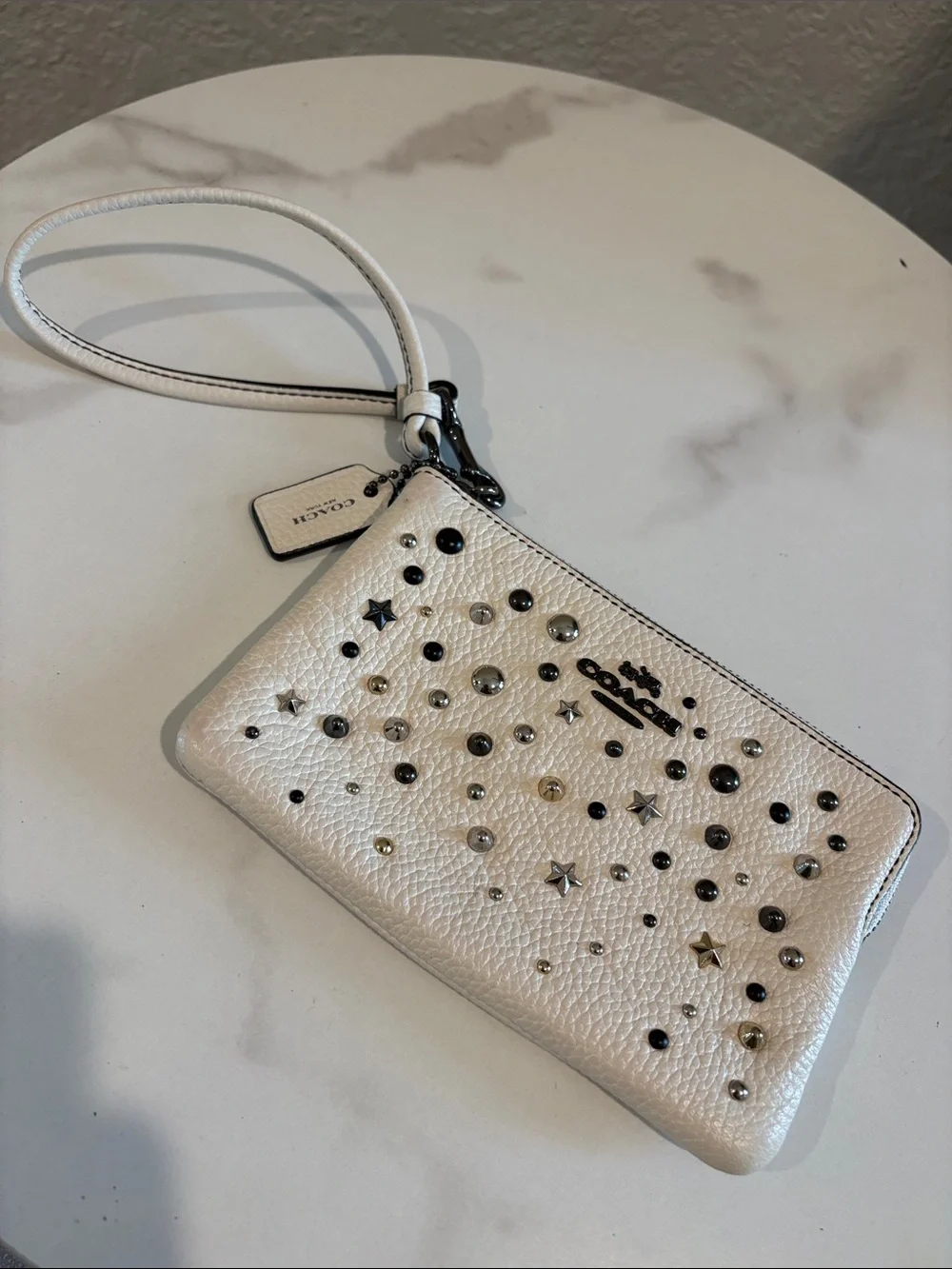 Coach White Leather Wristlet with Mixed Metal Studs - Picture 2 of 14